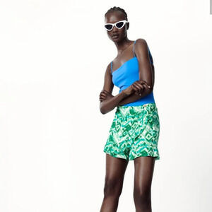 Zara Green Ruffled Printed Skort NEW